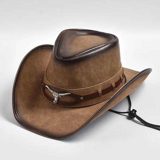 Chapeau  100 % cuir pour homme, casquette de jazz à large bord,