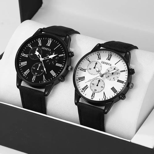 2PCS Couple Mode Casual Montres Cuir Dames Simple Cadran Montres À Quartz Robe Horloge