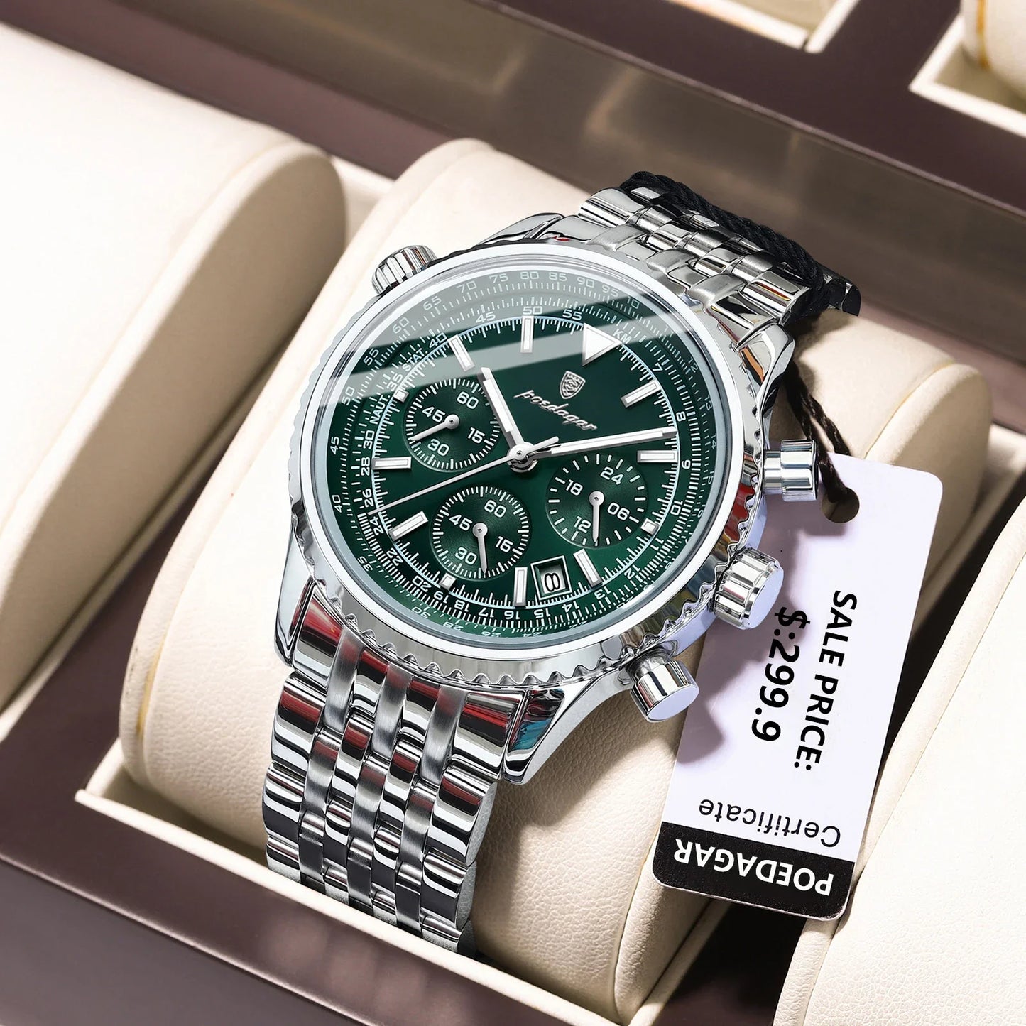 Montre luxe homme chronographe lumineuse étanche quartz acier inoxydable homme