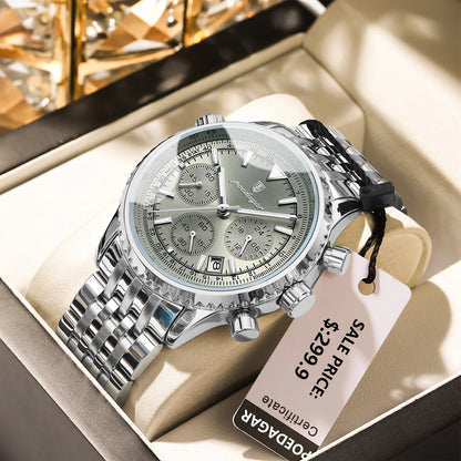 Montre luxe homme chronographe lumineuse étanche quartz acier inoxydable homme - 960 Silver GunColor