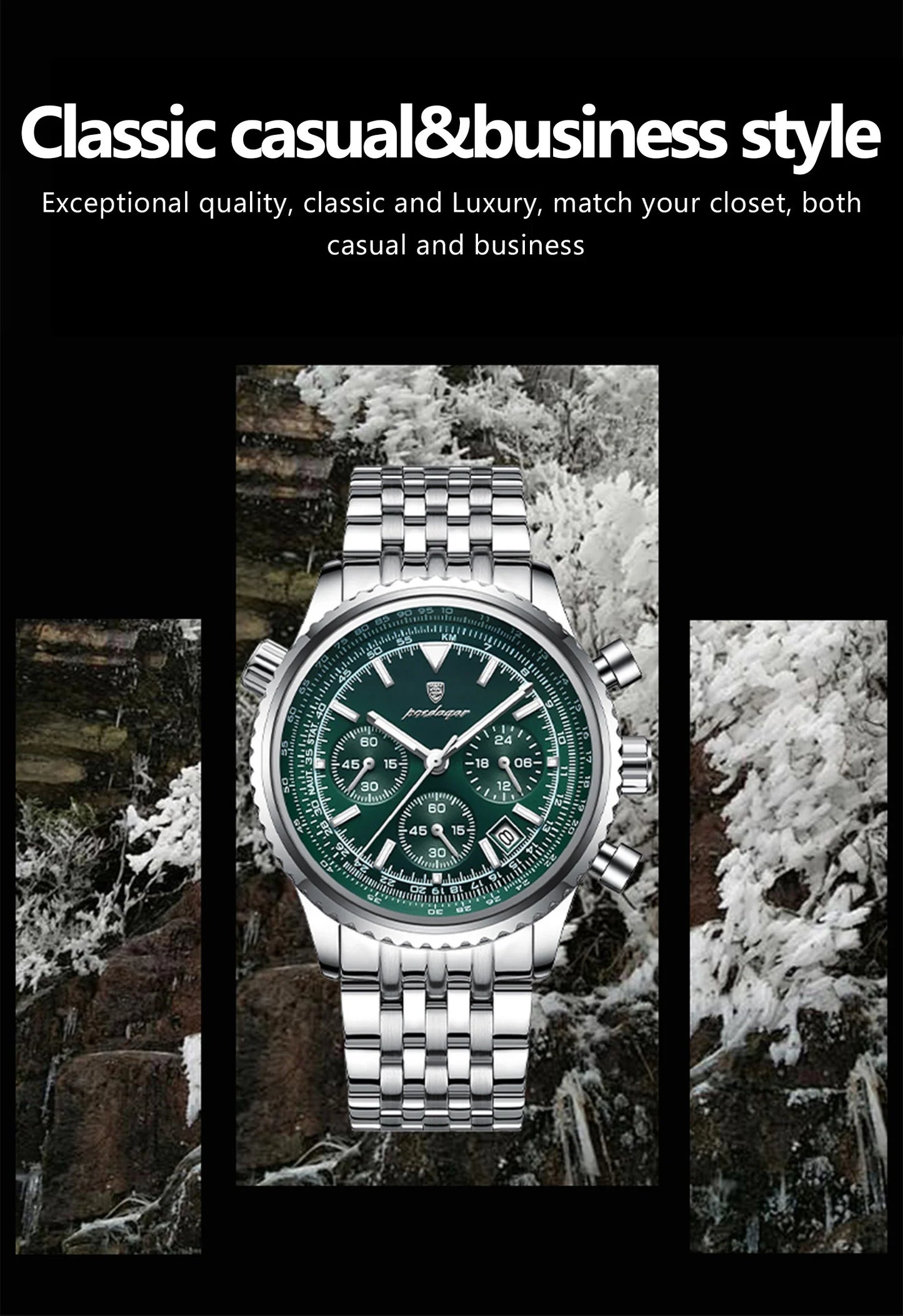 Montre luxe homme chronographe lumineuse étanche quartz acier inoxydable homme