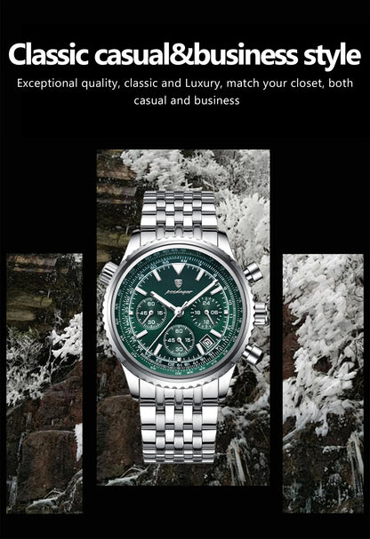 Montre luxe homme chronographe lumineuse étanche quartz acier inoxydable homme