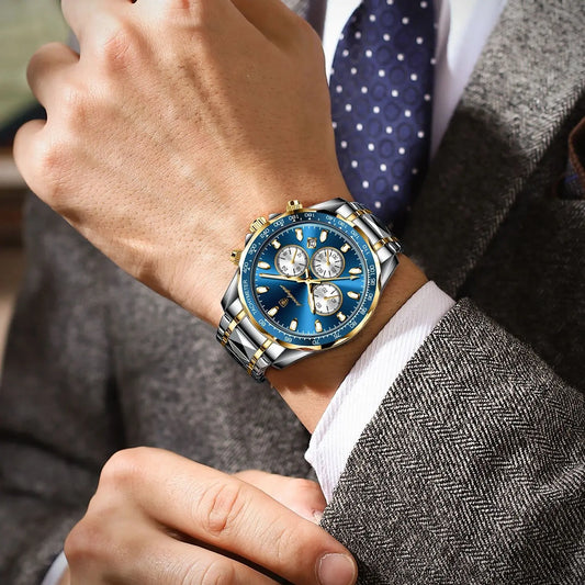 Montre luxe hommes quartz étanche lumineuse chronographe acier inoxydable hommes