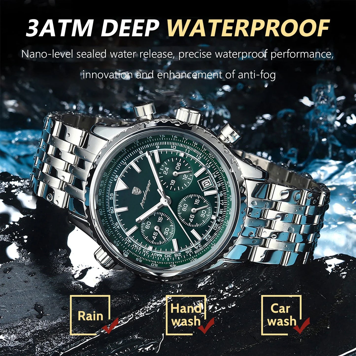 Montre luxe homme chronographe lumineuse étanche quartz acier inoxydable homme