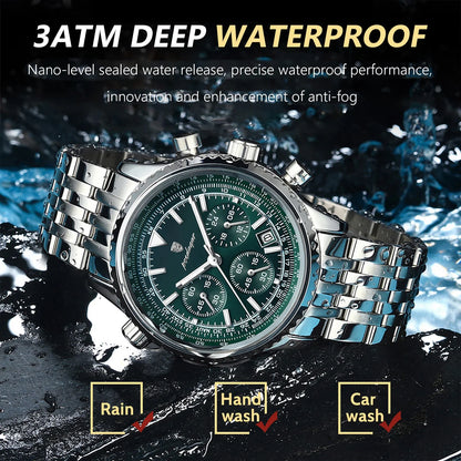Montre luxe homme chronographe lumineuse étanche quartz acier inoxydable homme