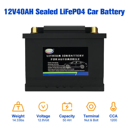 Batterie LifePO4 L2-400 12 V 50 Ah CCA1200 pour véhicules à moteur, tous types de véhicules, camping-cars, remorques solaires, bateaux, camping-cars, batterie au lithium