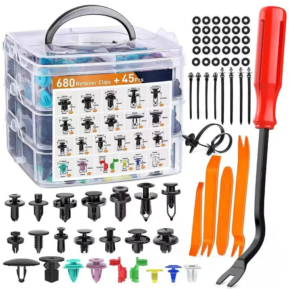 Kit clips fixation 800 pièces-100 pièces, - 680 Pcs with Tool