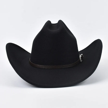 Chapeau de cowboy western en cuir, style vintage, à larges bords,
