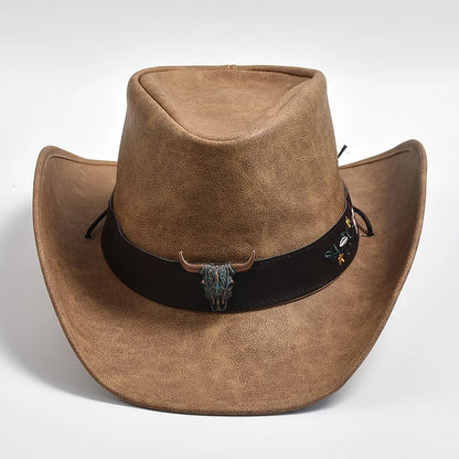 Chapeau  100 % cuir pour homme, casquette de jazz à large bord,