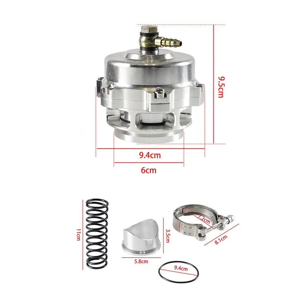 Soupape de décharge turbo universelle 50 mm BOV avec bride en V en aluminium soudée, ressorts 6 PSI + 18 PSI